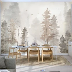 Papel tapiz 3D personalizado, Mural pintado a mano, árbol de maderas, decoración del hogar, pintura de pared de estilo nórdico moderno, telón de fondo para dormitorio y sala de estar