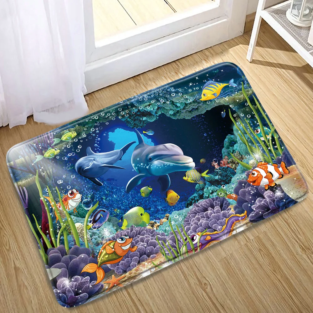 Dolphin Sea Turtle Bath Mats Bathroom Decoration Non-Slip Rugs Entrance Door Mat Ocean Animal Underwater World Doormat Carpet