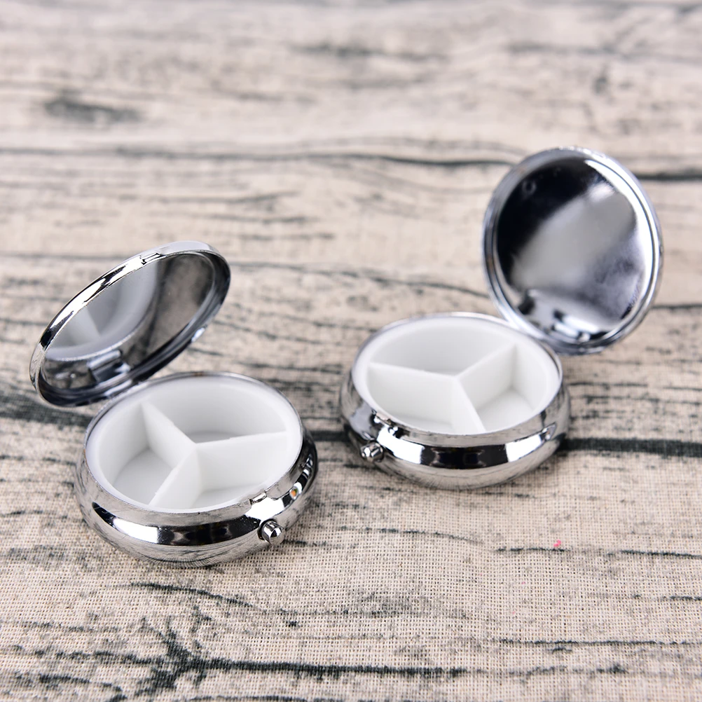 1PC Metal/Plastic Round Silver Tablet Pill Boxes Holder Silver Pill Boxes Small Case Tablet Container Metal Round Medicine Case