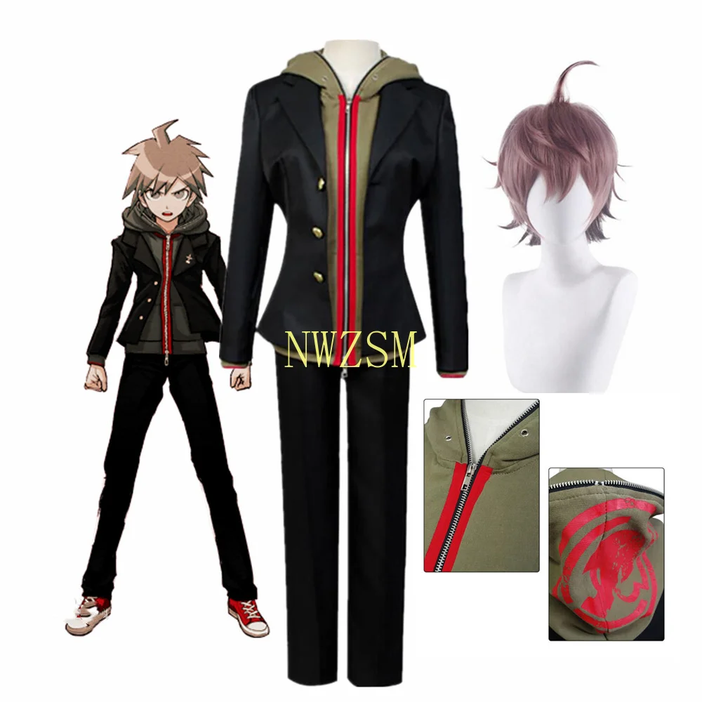 Anime Danganronpa Naegi Makoto Uniform Wig Hoodie Cosplay Costume