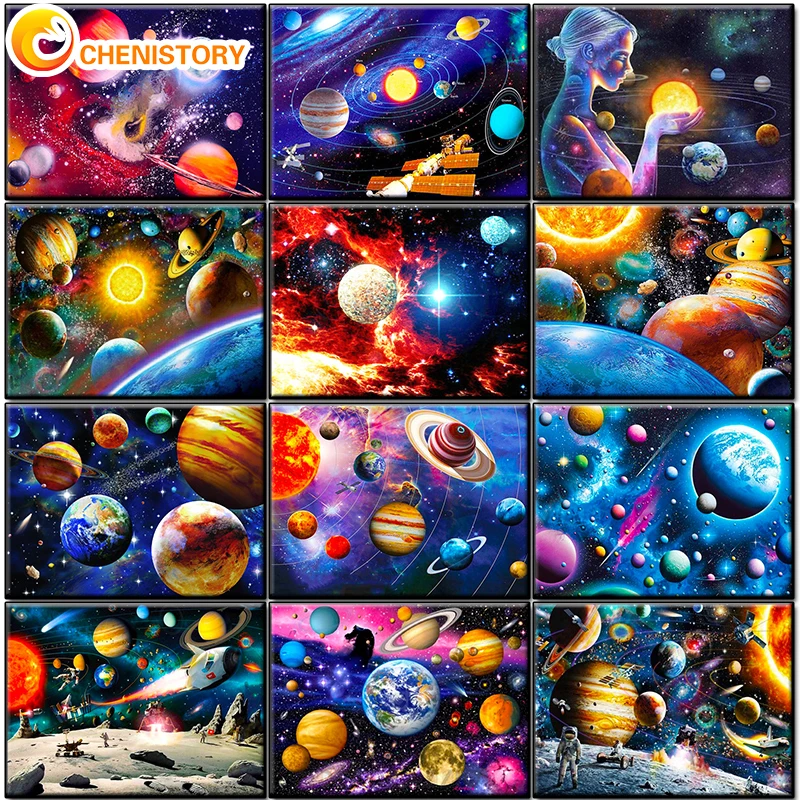 

CHENISTORY Paint By Numbers On Canvas Planet Oil Picture Drawing Diy Kits Adults Acrylic Painting Coloring By Numbers Decor Art