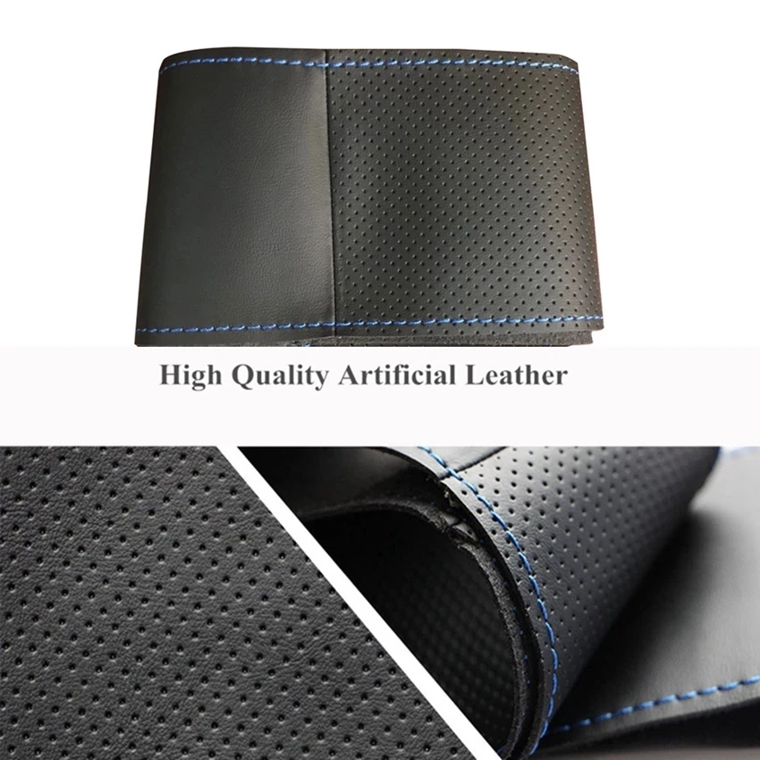 Hand Sewing Black Microfiber Leather Car Steering Wheel Cover For Toyota Land Cruiser Prado Land Cruiser Tacoma Tundra