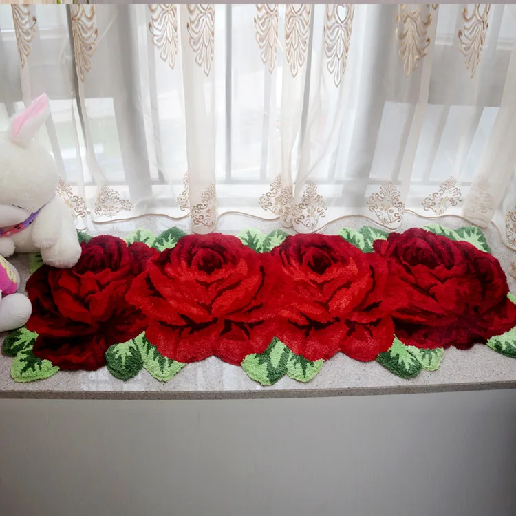 New 3D Flocking Rose Mat Handmade Rose Carpet Pink/Red/ Blue/Purple Plush Art Rug For Home Decoration Wedding Floor Carpet