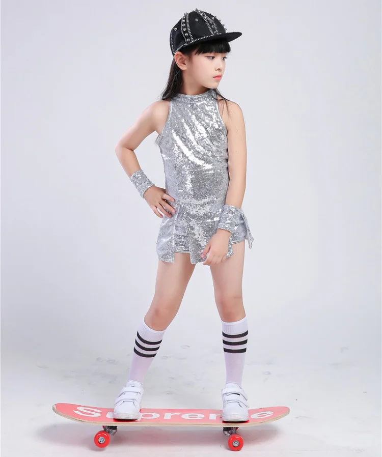 Kids Hip Hop Dans Kostuum Meisjes Jazz Kostuums Street Dance Kleding Cheerleading Sequin Outfit Vest Shorts Podium Jurk