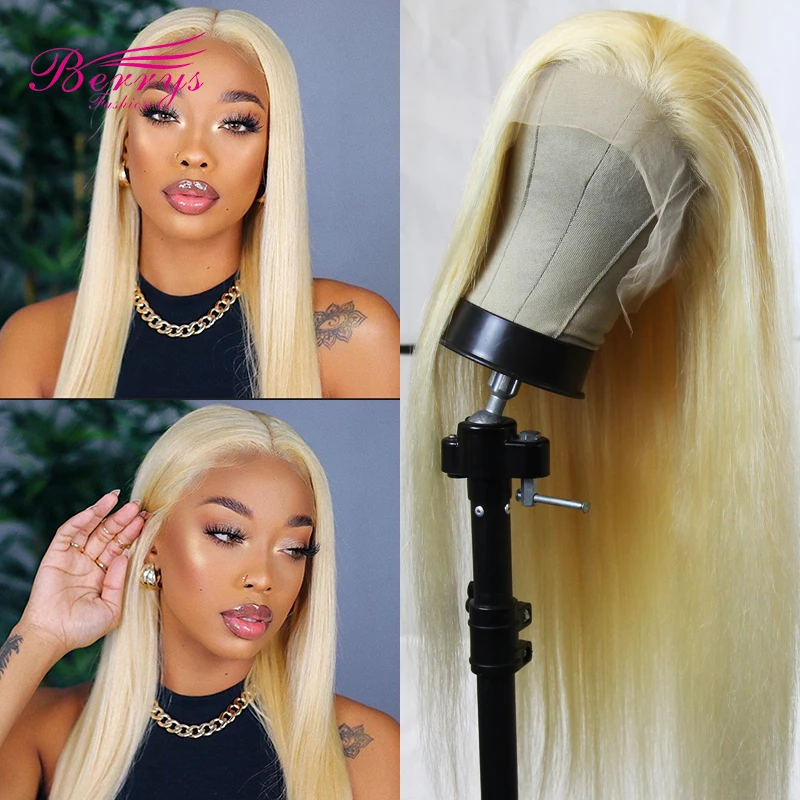 

Berrys Fashion 10-30inch Blonde Lace Front Human Hair Wig Brazilian Straight Transparent Lace Frontal Wigs For Women Human Hair