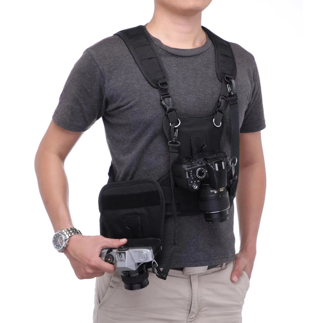 Carrying 2 DSLR Camera Double Shoulder Strap, Chest Harness System Vest Photography Belt for Nikon Canon Sony SLR/Camcorders