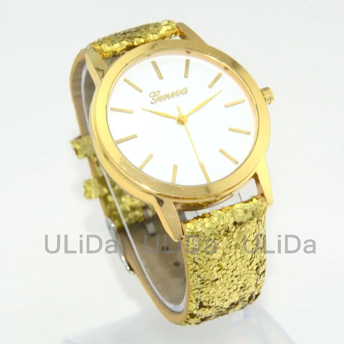 New Geneva Sequins Wristbands Golden Classical Dial Casual Women Ladies Quartz Dress Watches