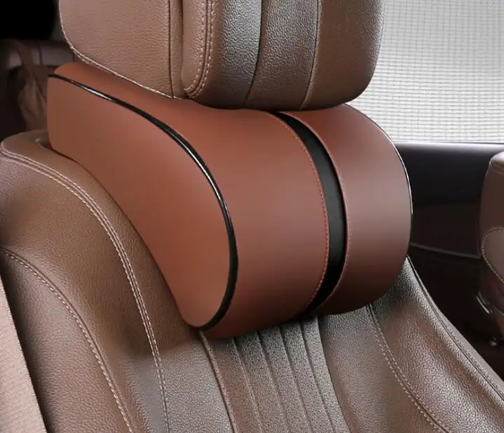 Car Pillow Brown Head Rest Neck Rest Seat Head Safety Cushion Support Pad Memory Cotton Travelling Head Rest Holders