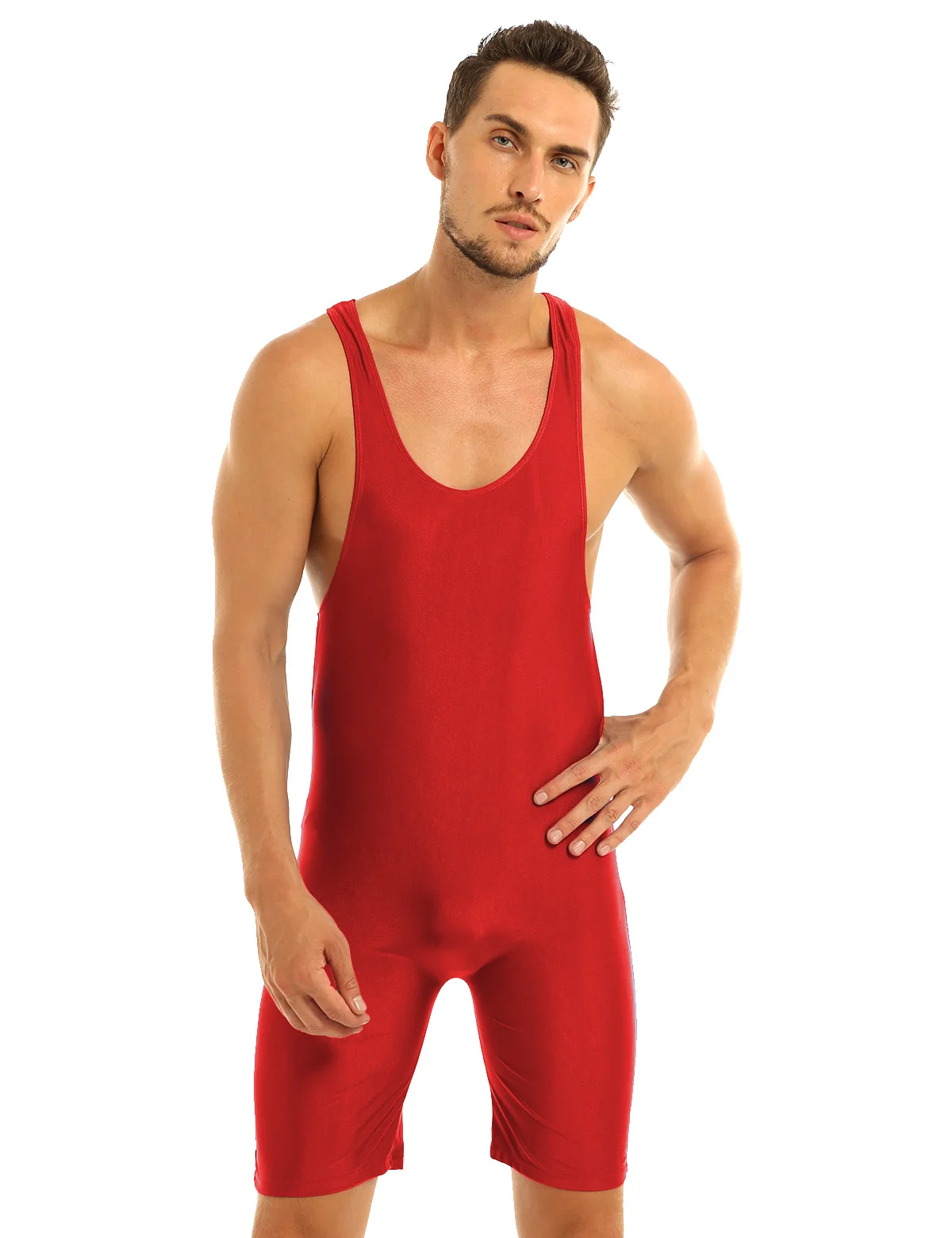 Mens One-piece Bodysuit Ballet Dance Leotard Sleeveless Solid Modified Wrestling Singlet Gymnastics Tight Male Exercise Clothes