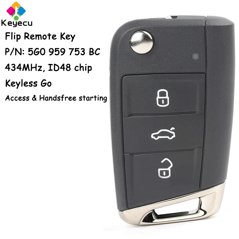 

KEYECU Keyless-Go Flip Remote Car Key With 434MHz ID48 Chip for Volkswagen Golf VII GTI for Skoda Octavia A7 Fob 5G0 959 753 BC