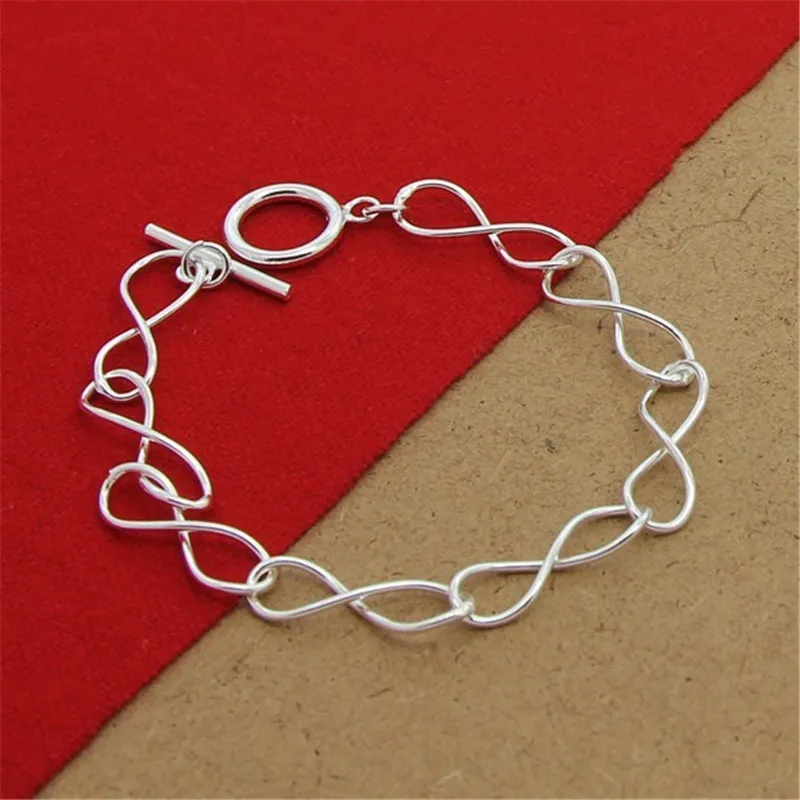 

High Quality 925 Sterling Silver Bracelet TO Twist Figure 8 Shape Bracelet For Men & Women Jewelry Gift