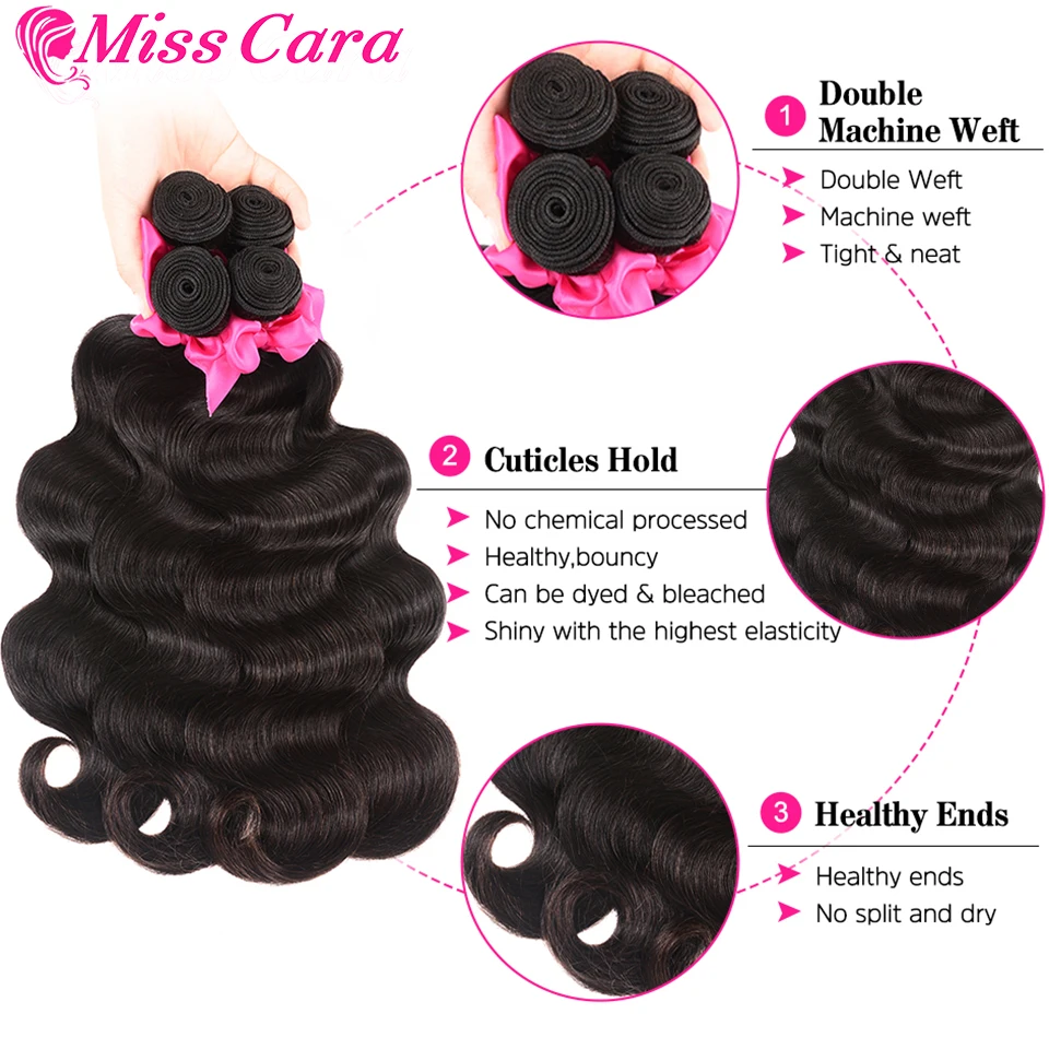 Misscara Brazilian Hair Body Wave 3 Bundles With Closure Human Hair Bundles With Closure Lace Closure Remy Human Hair Extension