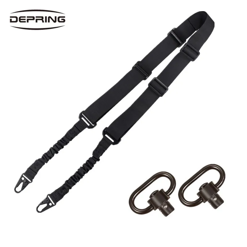 

Tactical 2 Point Adjustable Traditional Rifle Sling Strap Gun Shoulder Belt with Quick Detach Buckle and QD Sling Swivels