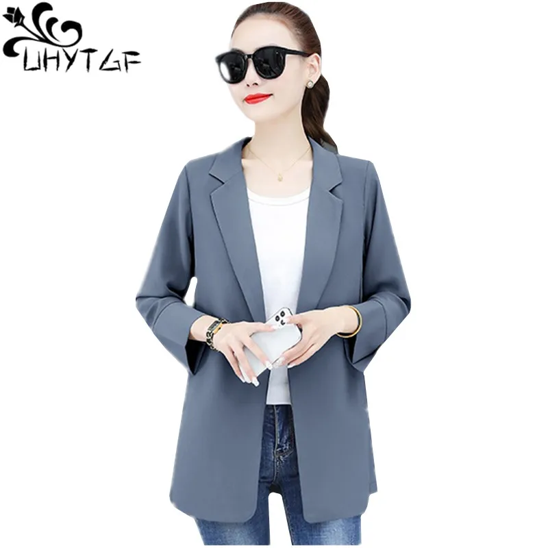 UHYTGF New Chiffon Blazer Jackets Women's Korean Cardigan Thin Sun Protection Clothing Solid Wild Breathable Big Size Coat 2117