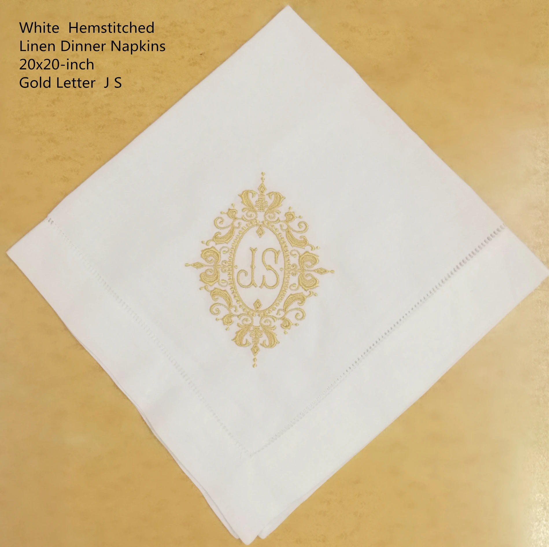 Set of 12 Fashion Monogrammed Dinner Napkins Hemstitch Linen Table Napkins 20