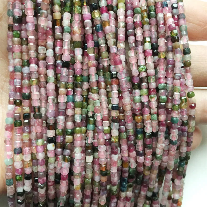 

AAAAA 2MM Cut Square Natural Stone Candy Tourmaline Gemstone Beads For Chakra Jewelry Necklace Bracelet Making DIY Accessories