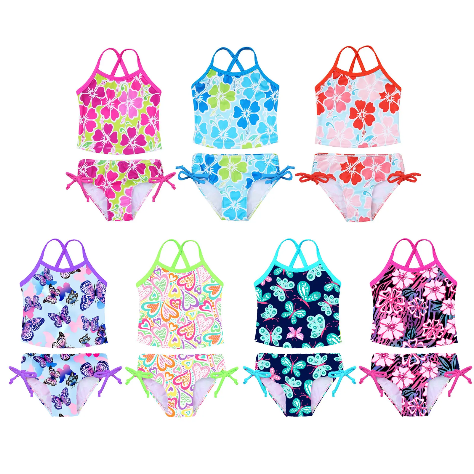 Toddler Baby Girls Summer Swimwear Bathing Suit 2 Pieces Bikini Set Kids Floral Print Swimsuit Children Beachwear Baby Clothing