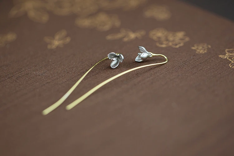 925 Sterling Silver Manual  Long magnolia flowers Earrings For Women Fashion Jewelry sterling-silver-jewelry pendientes