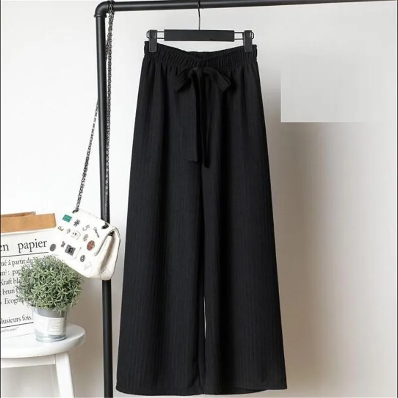 Women Knitted Wide Leg Pants Thick Warm Autumn Winter Fashion Elastic High Waist Female Casual Trousers Loose Ankle Length Pants