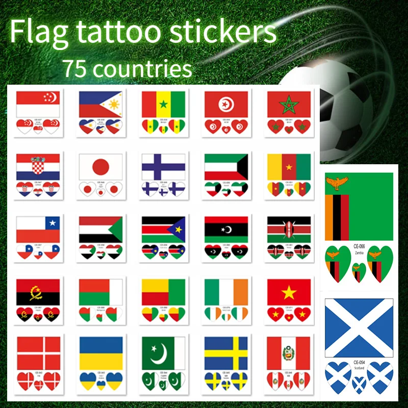 3PCS Flag Series Face Tattoo World match Fan Games  Poland England Ukraine Singapore Country Temporary Tatoo Sticker2