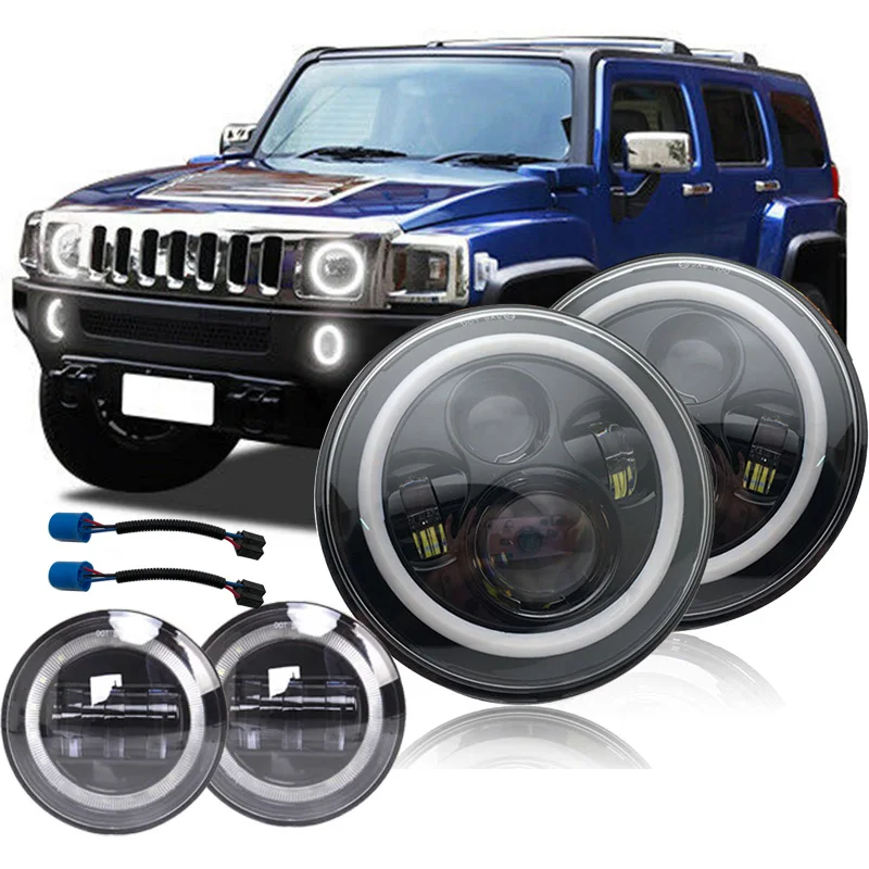 For 2003-2009 Hummer H2 Round 7inch Led Healight With DRL White Halo Ring Fog Lights Refit Car Accessories