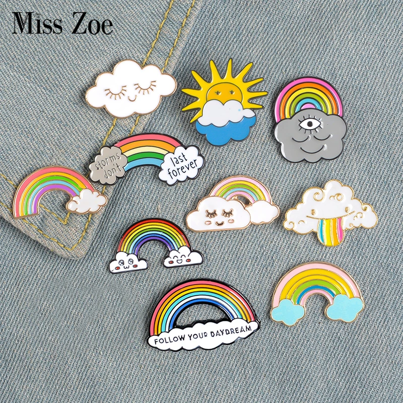 11 Syles Rainbow Clouds Enamel pin Custom Dark White Brooches Bag Clothes Lapel Pin Badge Weather Jewelry Gift for Kids Girls