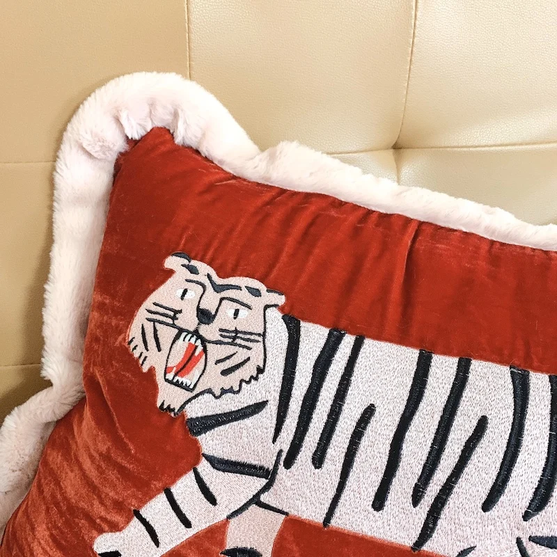 White Tiger Pillows Red Cushion Cover Christmas Decorative Pillow Cover For Sofa 40x55 Warm Home Decorations