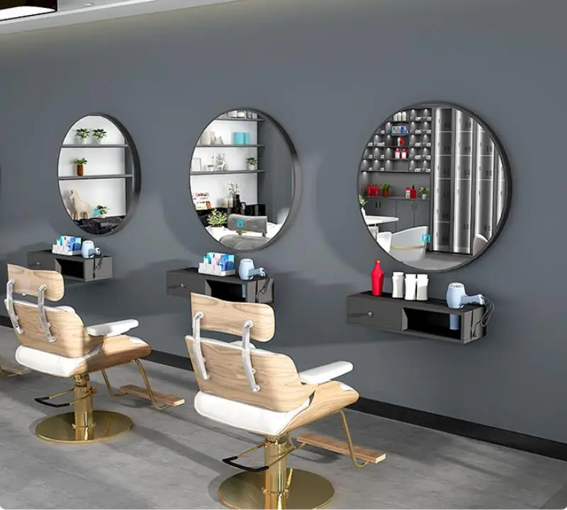 Simple barber shop mirror online celebrity hairdressing mirror hair salon special tide cabinet integrated LED floor mirror with