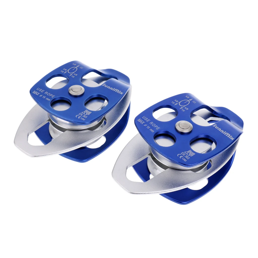 2Pcs, 32kN Single Double Sheave Ball Bearings Climbing Pulley for 15mm Rope Climber Pulley Triple Attachment Hardware