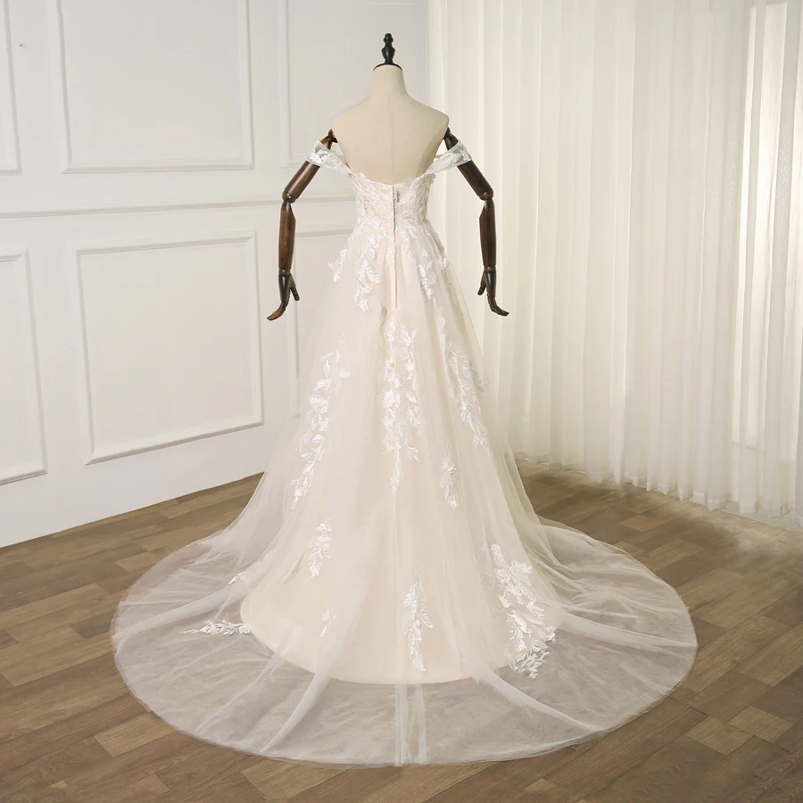 Jiayigong – robe de mariée en dentelle, Champagne, épaules dénudées, ligne A, application, robe de mariée de princesse personnalisée