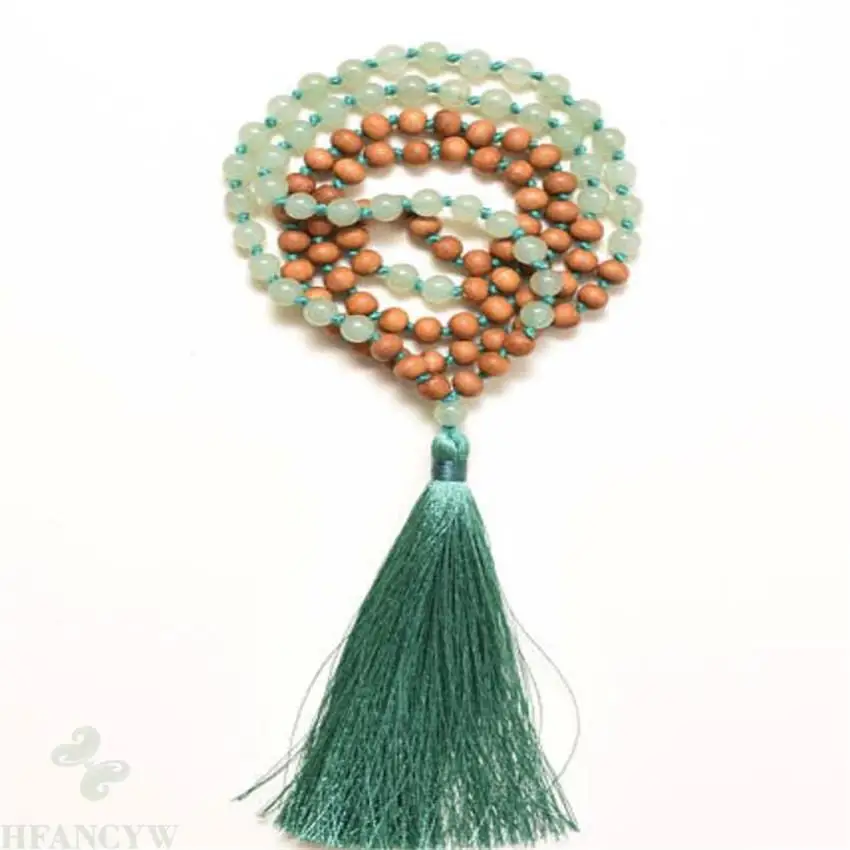 8mm green agate Gemstone wood Bead Mala necklace band Tassel energy spirituality men Buddhist Tassel natural Gemstone pray Yoga