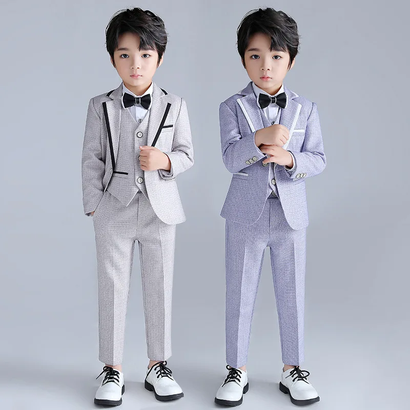 

Flower Boys Suit Formal Handsome Long Sleeve Boy Blazer Jacket Vest Shirt Pants Bow Tie 5Pieces Set Kids Wedding Party Costume