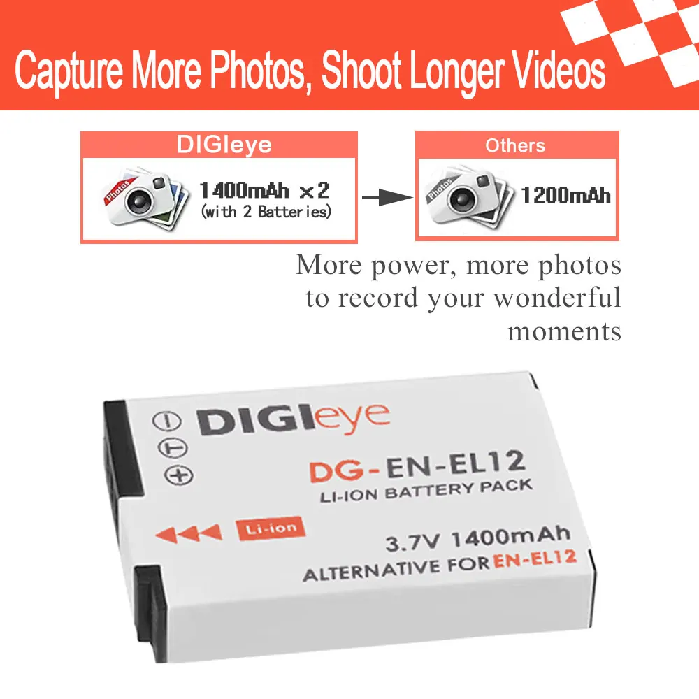 EN-EL12 ENEL12 Battery + Charger Kits for Nikon Coolpix A1000 B600 W300 A900 AW100 AW110 S6300 S8100 S8200 S9300 S9400 P310