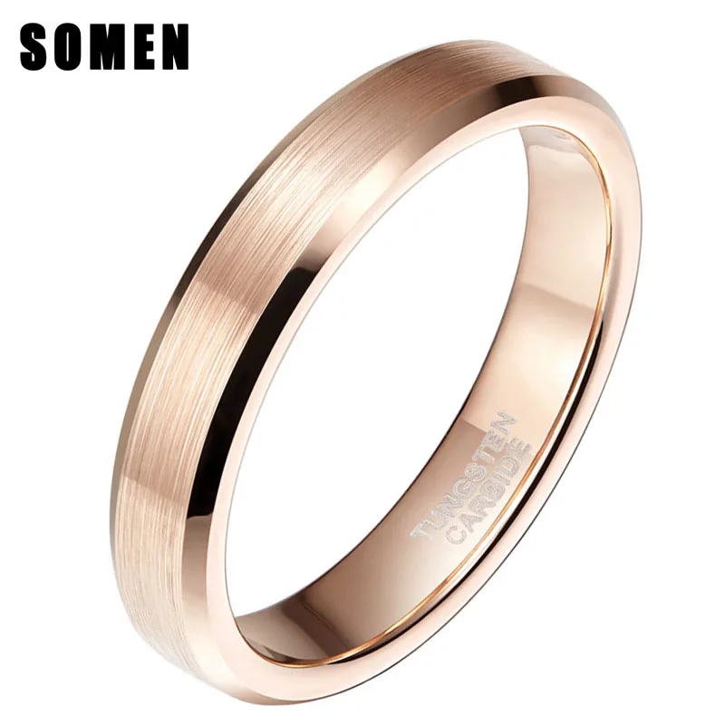 Somen 4mm Rose Gold 100% Tungsten Carbide Ring For Women Brushed Wedding Band Engagement Rings Jewelry Never Fade Femme Anel