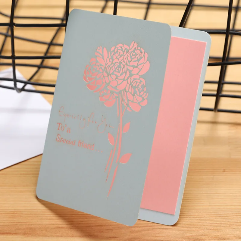 10Pcs Thank You Card Children's Birthday Card Laser Engraving Hollow Mini Greeting Card Envelope Set Blank Greeting Card