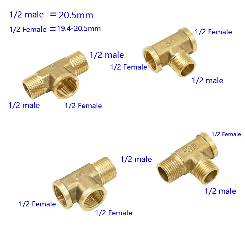 Brass Plumbing male 1/2 Tee Connector Female copper T-Shape Fitting 3 Way Tube Adapter  tap 1pcs