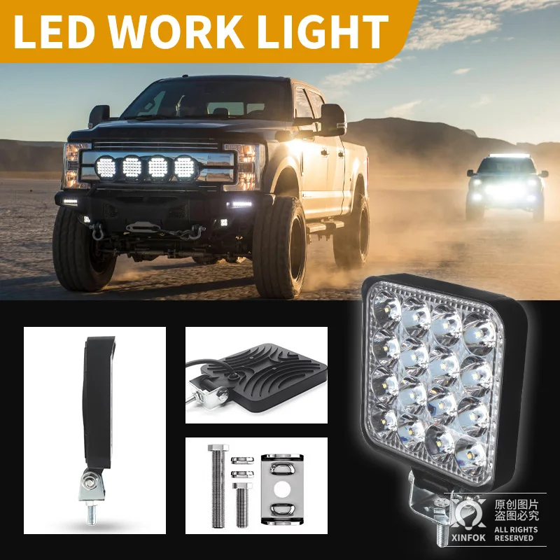 LED Headlights 12-24V For Auto Motorcycle Truck Boat Tractor Trailer Offroad Working Light 48W LED Work Light Spotlight