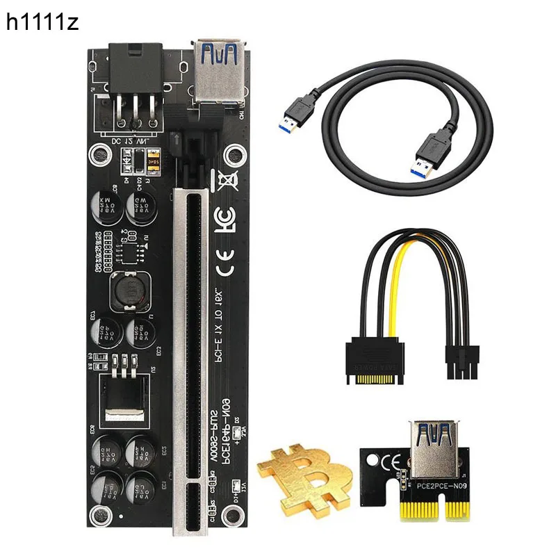 PCIE Riser 009S Plus Cabo Riser PCI Express X16 GPU Riser untuk Kartu Video 6 Pin Daya 60CM Kabel USB 3.0 untuk Penambang Bitcoin Pertambangan