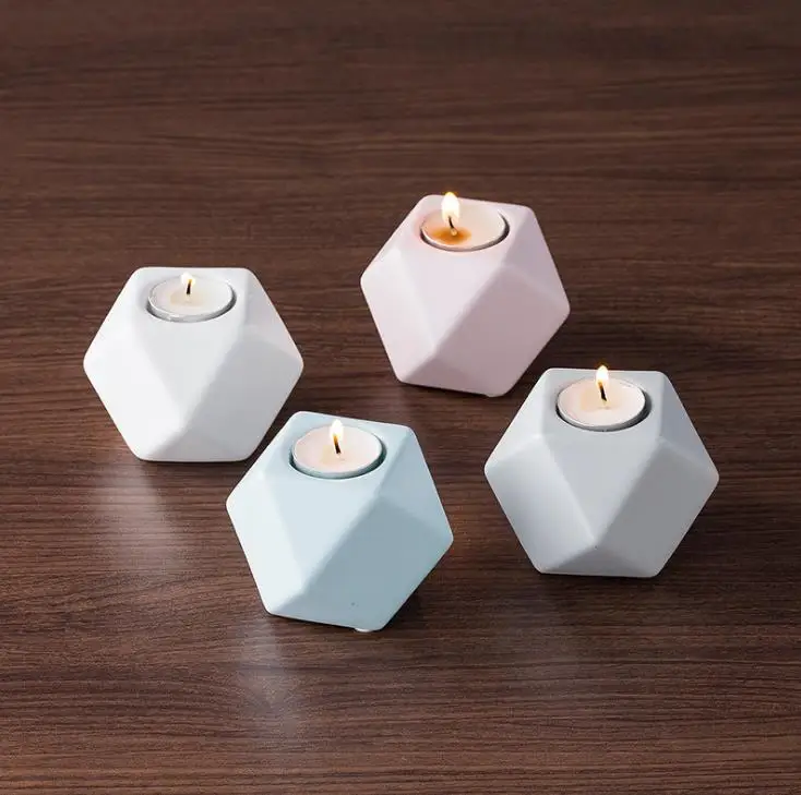 4 Colors Ceramics Candle Holder Molds Multilateral Geometric Ceramics Candlestick Home Crafts Decorations Candle Holder Molds SN