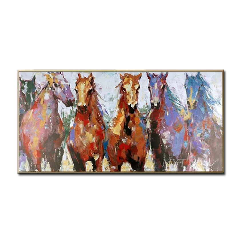 

Five Beautiful Brown Horses Abstract Oil Painting On Canvas Living Room Home Pictures Modern Wall Art Paintings 100% Handpainted