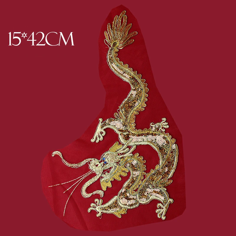 AHYONNIEX Golden Dragon Costume Patch Costume Traditional Decoration Applique DIY Craft Hand Sewing Cloth Stickers