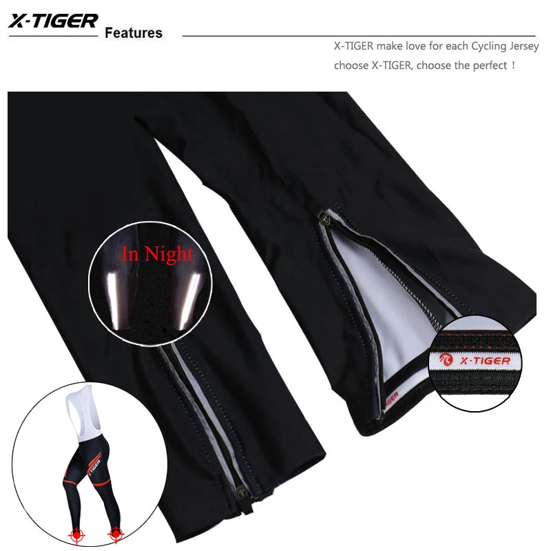 X-TIGER 5D Padded Coolmax Gel Long Cycling Bib Pants Breathable Bib Pants for Autumn MTB Bike Bicycle Racing Bib Shorts