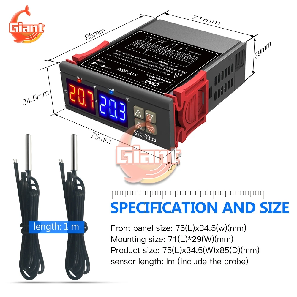 STC-3008 110V 220V Thermostat Temperature Controller for Bird Two Relay Output Temperature Regulator Heating Cooling Thermometer