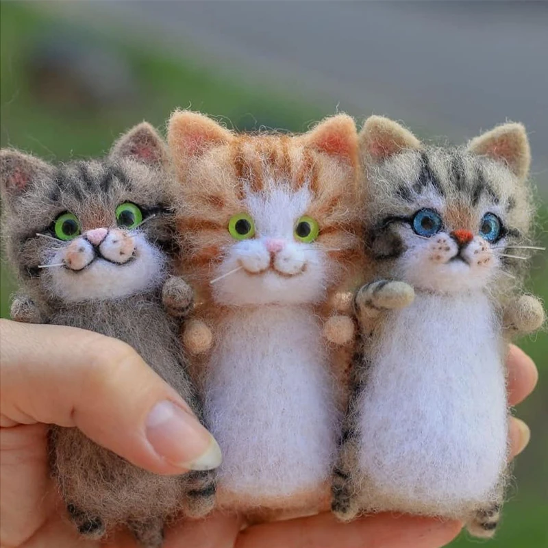 Cute and interesting handmade toys DIY wool felt cat kits unfinished plush doll poking music toy gift