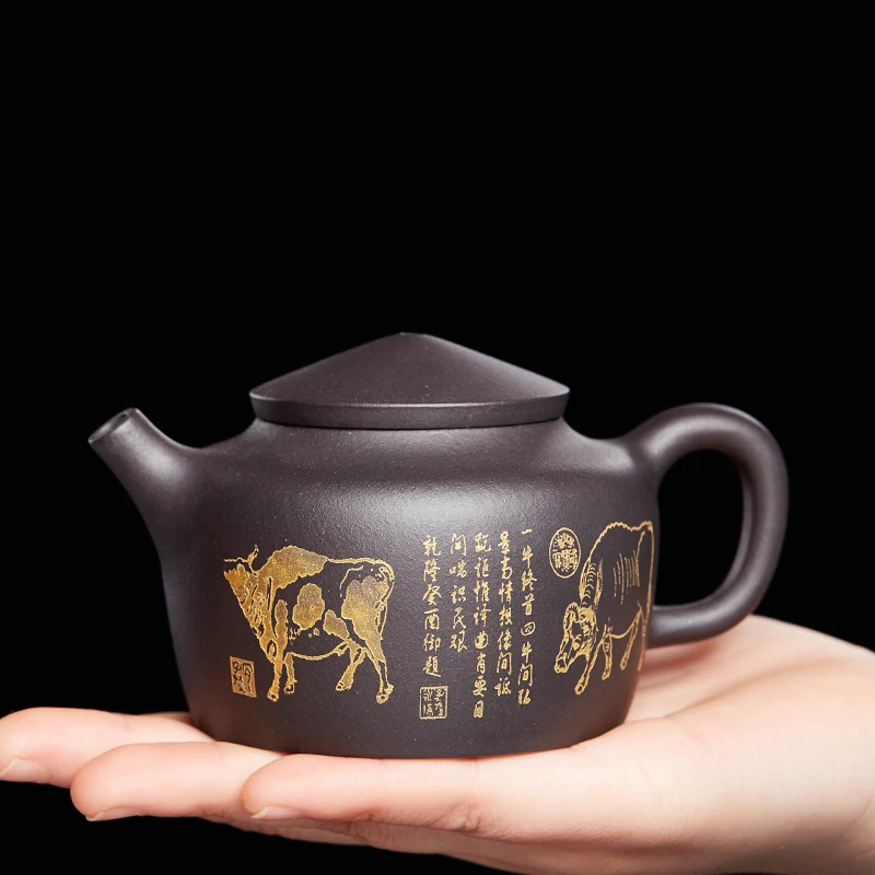 

|Yixing recommended pure manual single teapot kung fu tea famous undressed ore stone yellow paint WuNiu