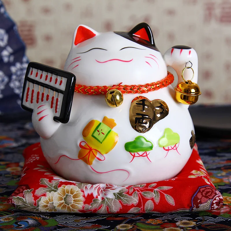 4.5 Inch Japanese Ceramic Lucky Cat Maneki Neko Home Decoration Ornaments Business Gifts Fortune Cat Money Box Feng Shui Craft