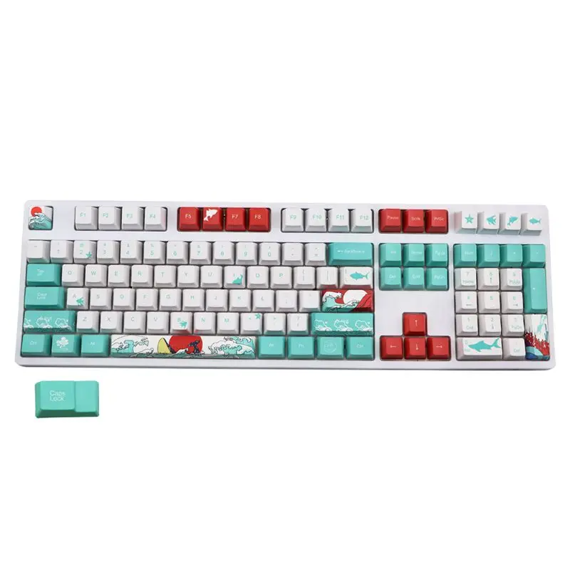 109 Keys 5 Sides Dye-Sublimation Mechanical Keyboard Cute Keycaps PBT Keycap Sea Coral Ukiyoe Keycaps Keyboard Keycaps