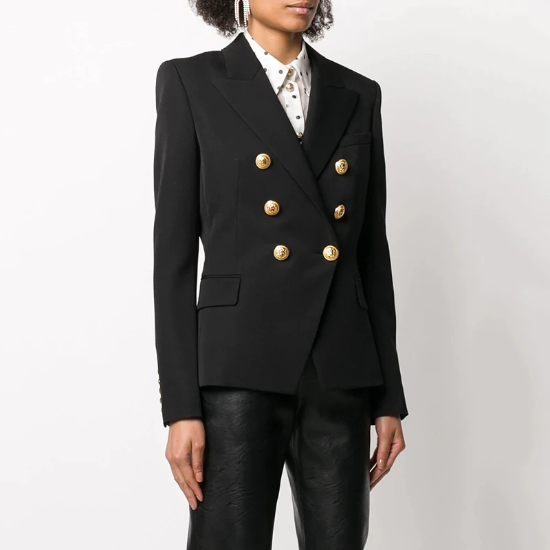 HarleyFashion-Blazer negro de alta calidad para mujer, Blazer ajustado de estilo europeo, diseño clásico, primavera y otoño