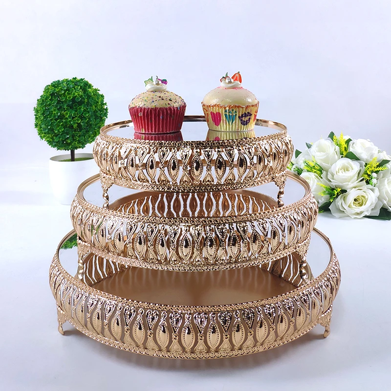 hot new arrive Golden high grade electroplate mirror cake stand  metal wedding cake rack cake tray