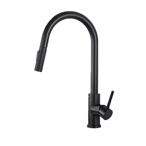 Black Kitchen Faucet Two Function Single Handle Pull Out Mixer Hot and Cold Water Taps Deck Mounted